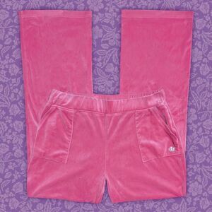 Y2K Juicy Couture Pink Mid-Rise Wide-Leg Velour Sweatpants | Size L